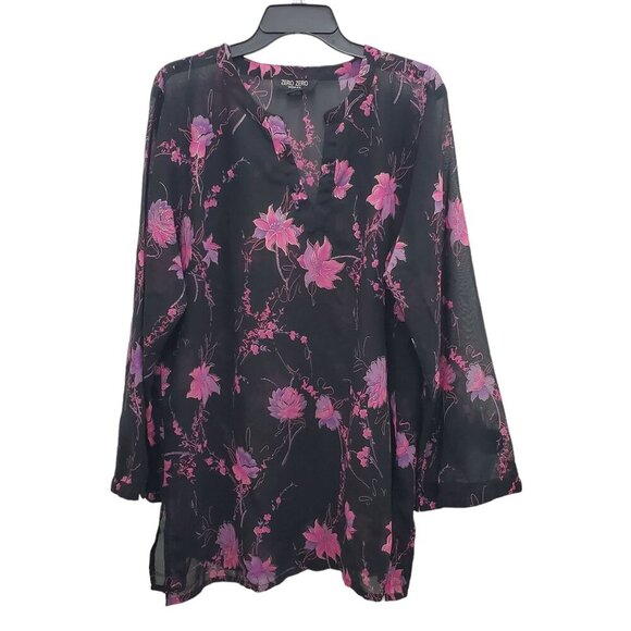 Zero Zero Woman's Black‎ Pink Silver Glitter Floral Sheer Top Plus Size 3X - Picture 1 of 5